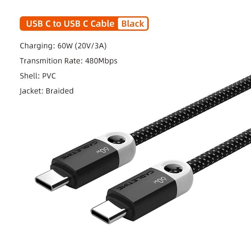 VSDJBJSDFH 60W USB-C to USB-C Cable, 480Mbps, Quick Charge 3A, 0.25m, White