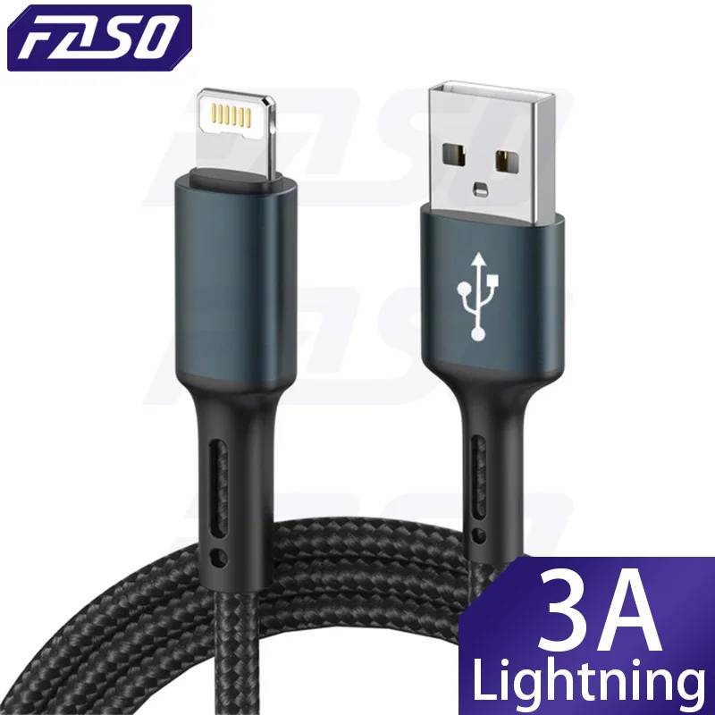 VSDJBJSDFH 3A USB Cable for iPhone 14, 13, 12, 11 Pro Max, X, XR, 6s, 7, 8 Plus - 2m/3m Quick Charge Smartphone Data Cord