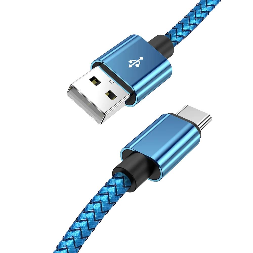 USB A to Type C Cable 3A, Fast Charger, Data Cable Nylon 1M 2M 3M for Iphone Android Huawei Samsung TypeC - Charging Device Blue 1m