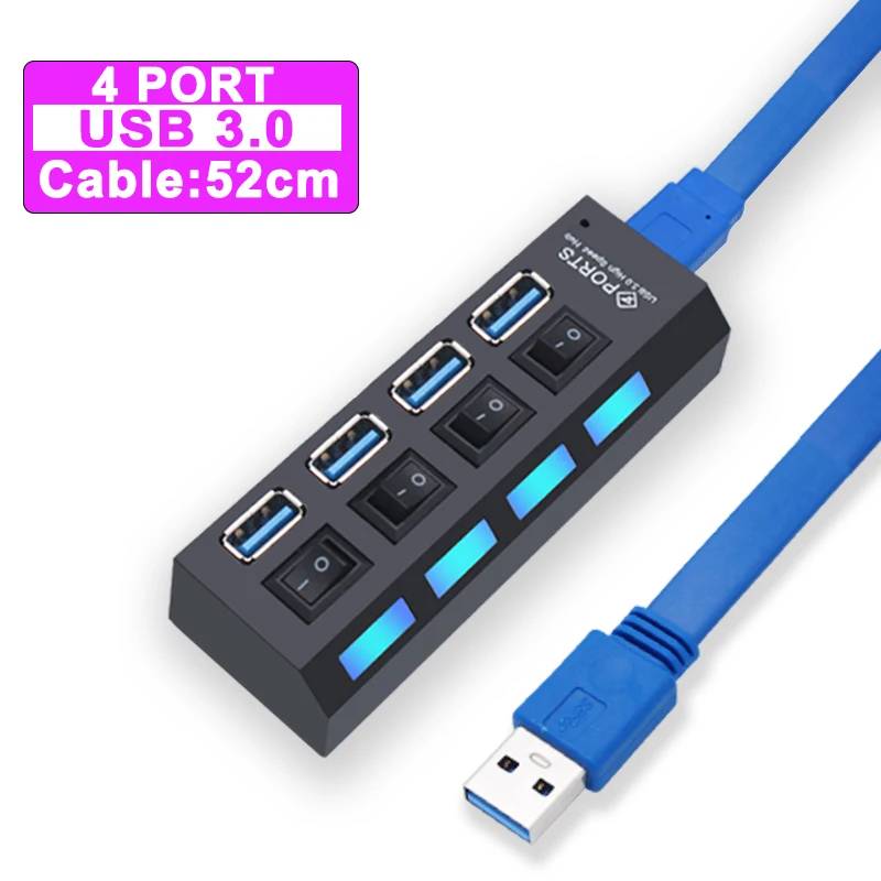 VSDFBSDFUY USB 3.0 Hub with Switch for PC, Power Adapter, Multi-Port Extender