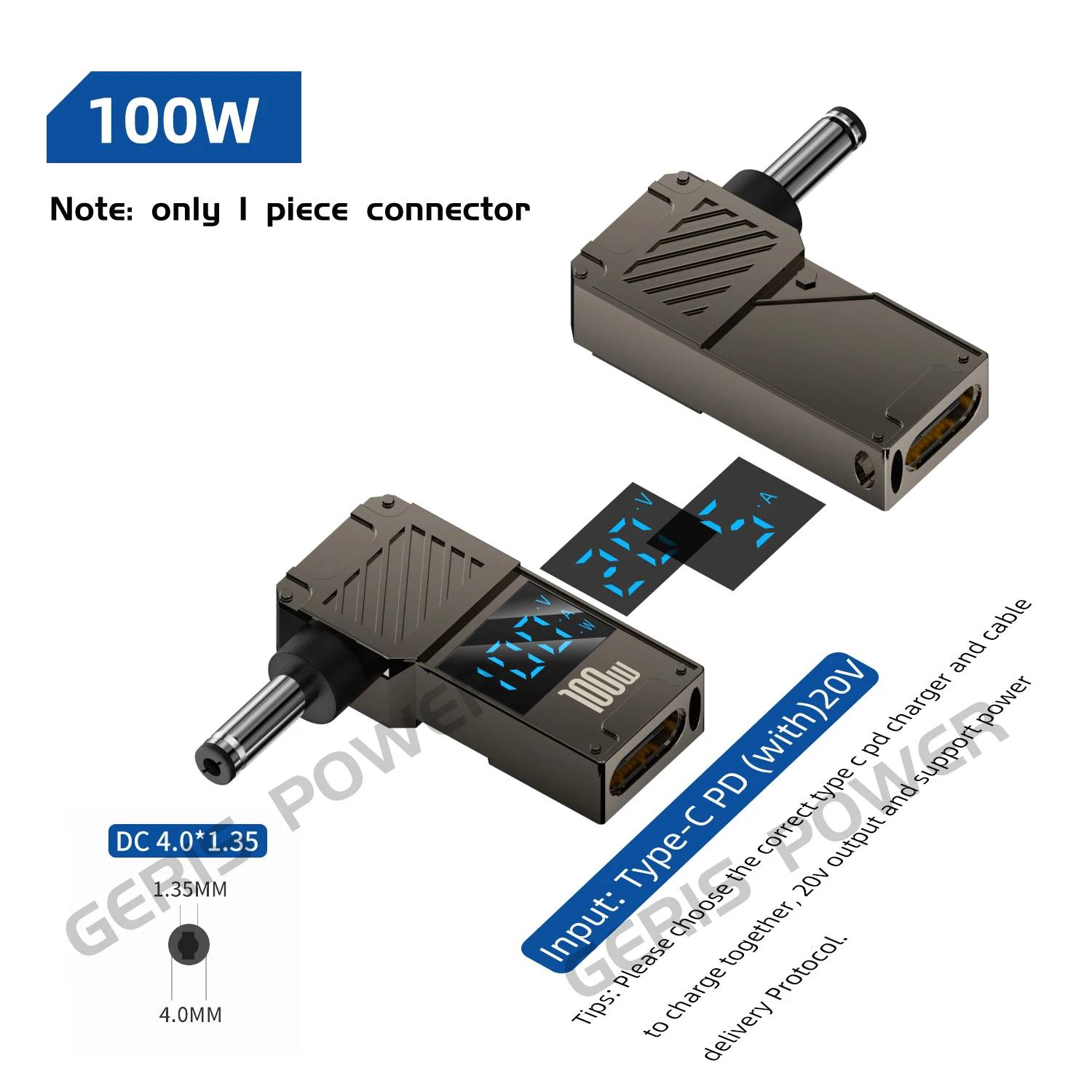 VSDFBSDFUY Laptop Power Adapter, 100W LED Display, USB Type C PD to DC Jack Charger Converter for Lenovo, HP, Dell