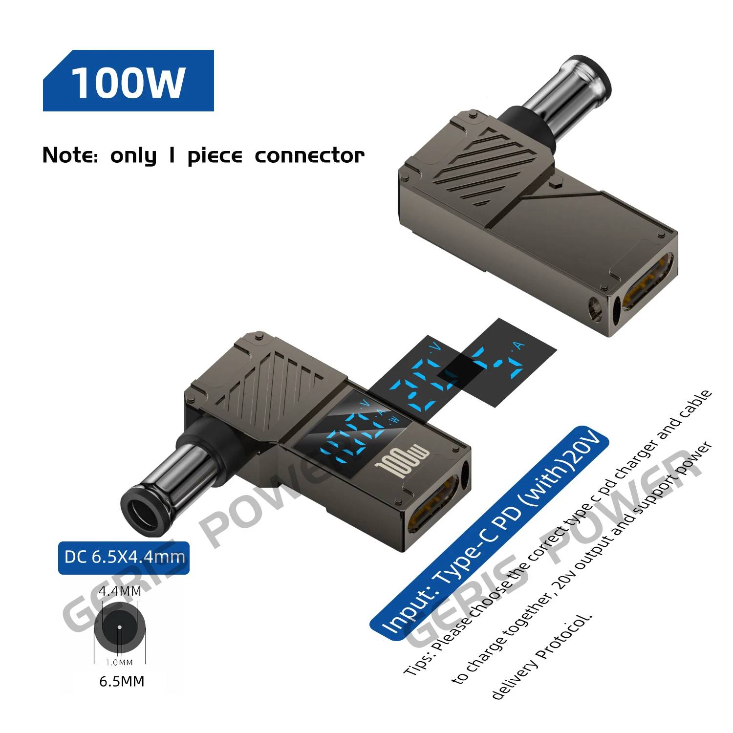 VSDFBSDFUY Laptop Power Adapter, 100W PD LED Display, USB Type C PD to Jack DC Charger Converter for Lenovo, HP, Dell (6.5x4.4mm)
