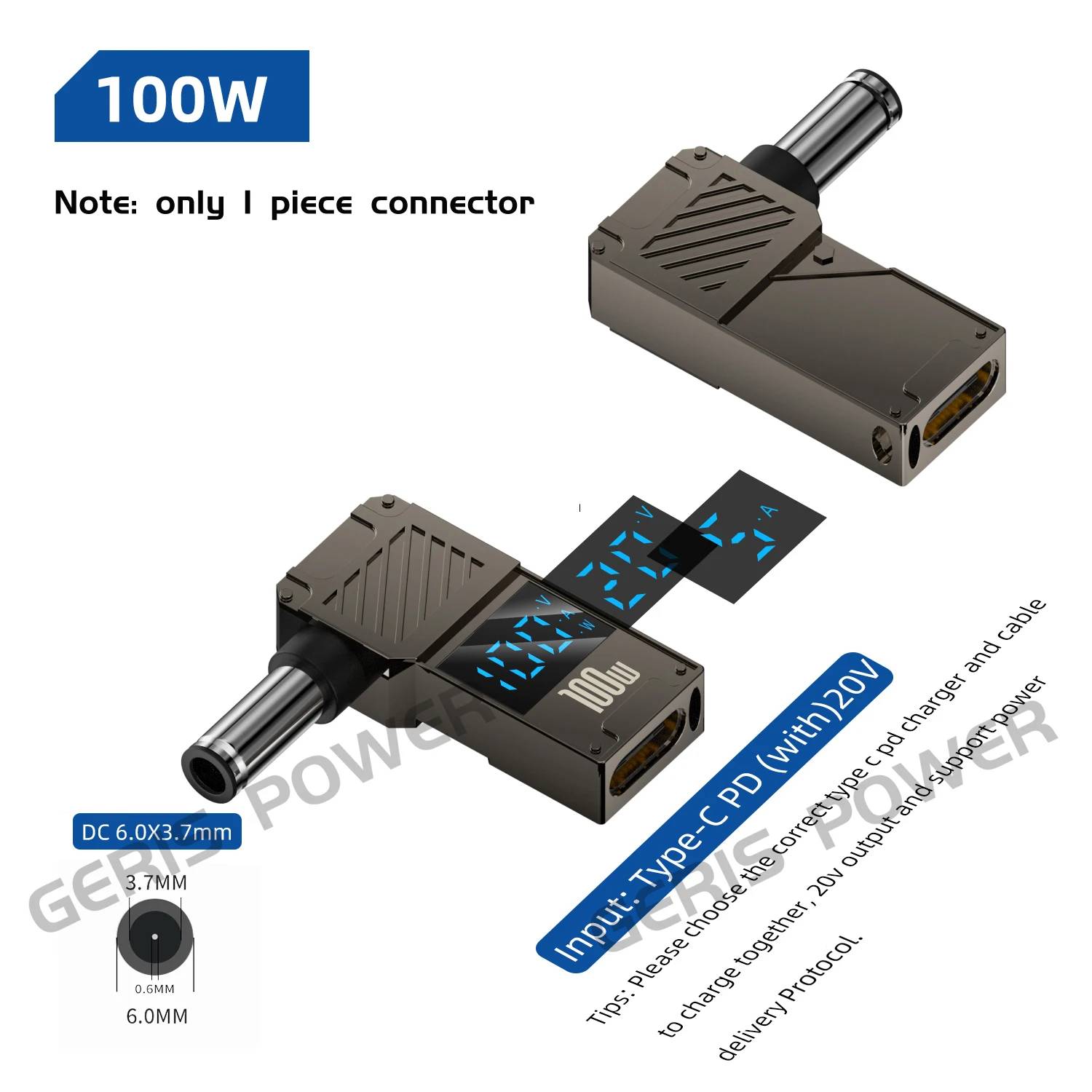 VSDFBSDFUY Laptop Power Adapter, 100W LED Display, USB Type C PD to DC Jack Connector