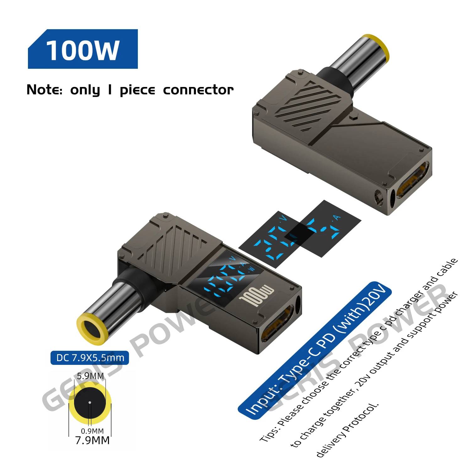 VSDFBSDFUY Laptop Power Adapter, 100W LED Display, USB Type C PD to DC Jack Converter