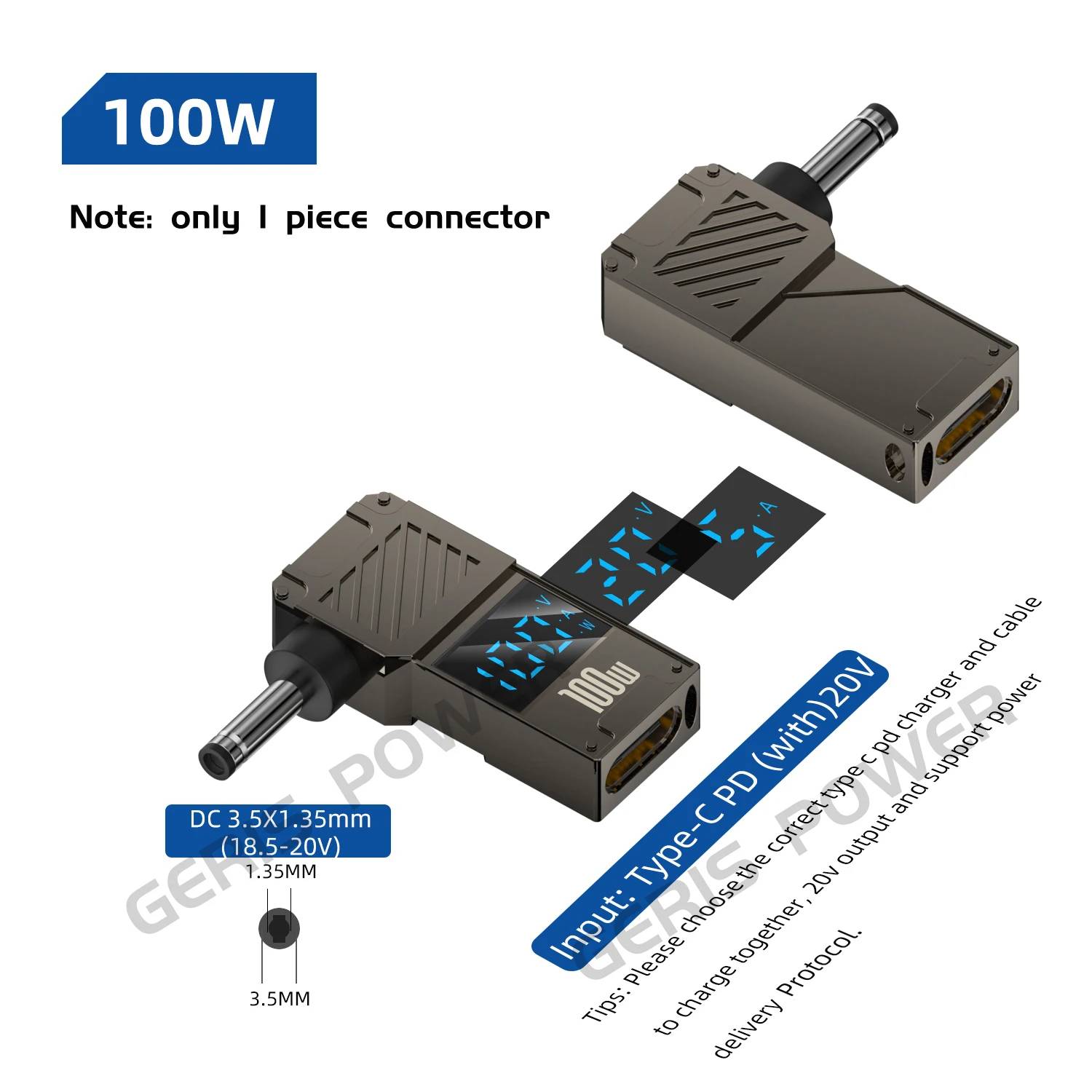 VSDFBSDFUY Laptop Power Adapter, 100W LED Display, USB Type C PD to DC Jack Converter