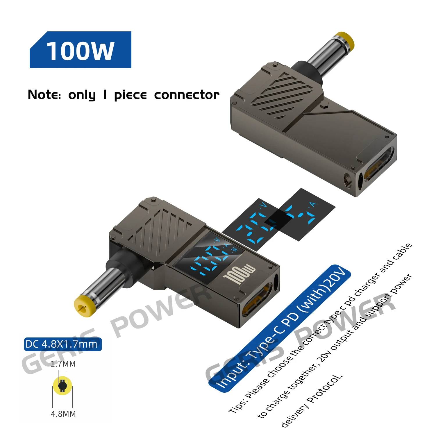 VSDFBSDFUY Laptop Power Adapter, 100W LED Display, USB Type C PD to DC Jack Charger Converter for Lenovo, HP, Dell