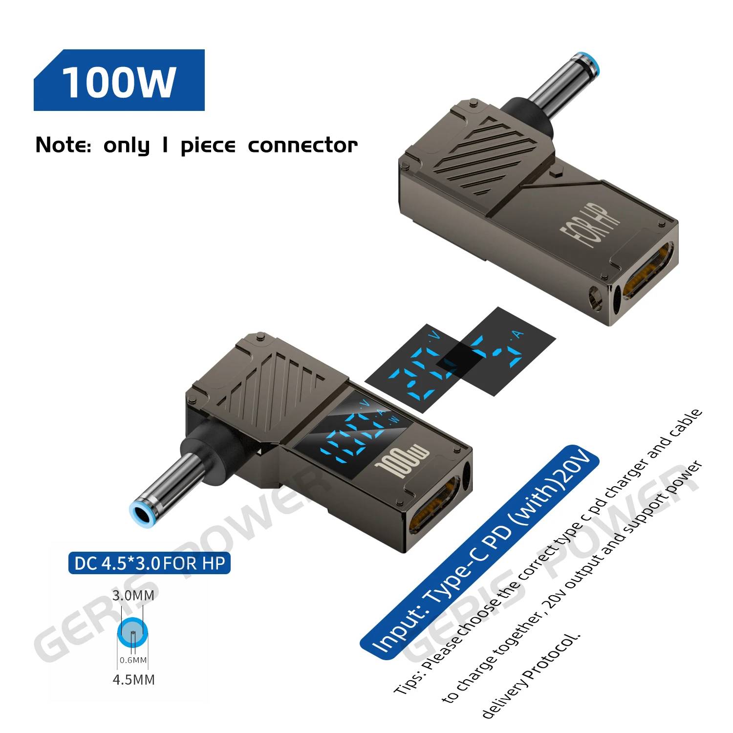 VSDFBSDFUY Laptop Power Adapter, 100W PD LED Display, USB Type C PD to Jack DC Charger Converter for Lenovo, HP, Dell (4.5x3.0mm - HP)