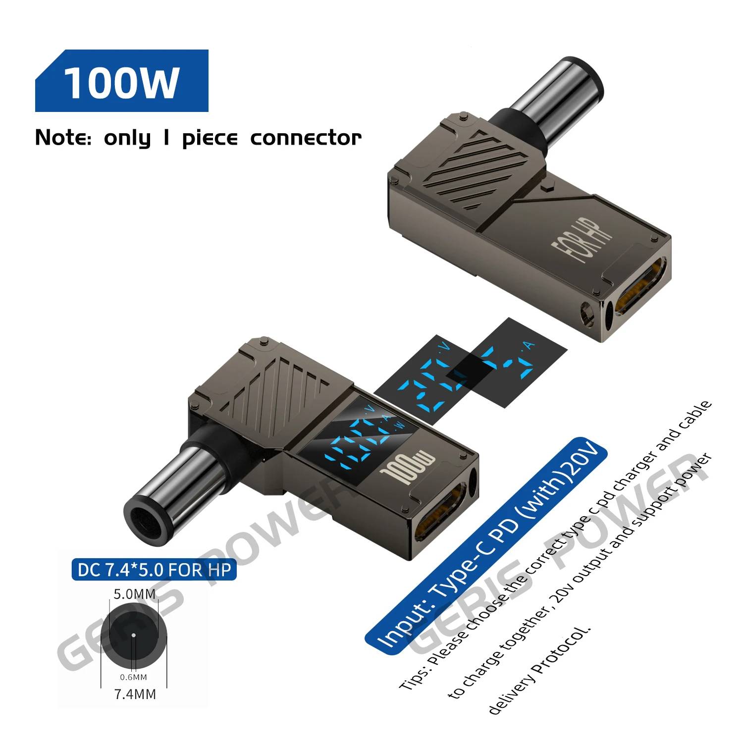 VSDFBSDFUY Laptop Power Adapter, 100W PD LED Display, USB Type C PD to DC Jack Converter for Lenovo, HP, Dell (7.4x5.0mm - HP)