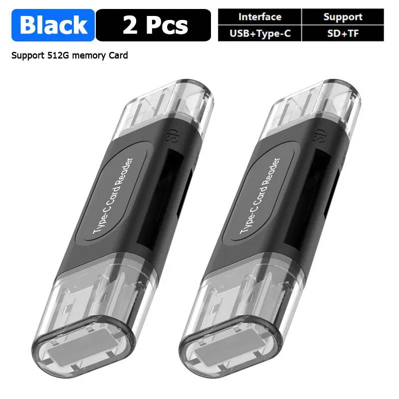 VSDFBSDFUY 4-in-1 USB Type-C Card Reader, Black and White
