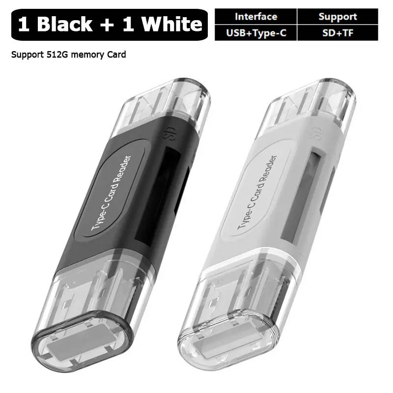 VSDFBSDFUY 4-in-1 USB Type-C Card Reader, 2-Pack - Black and White
