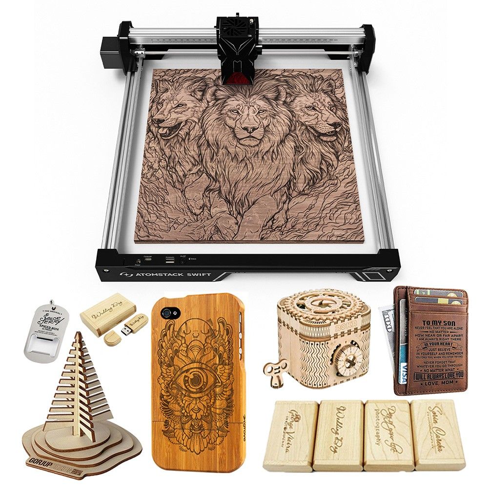 Atomstack Swift 7W Laser Engraver, 10,000 mm/min Speed, 0.1 mm Precision, 0.08 x 0.04 mm Laser Point, 300 x 300 mm Work Zone, Compatible with Wood, Leather, Acrylic