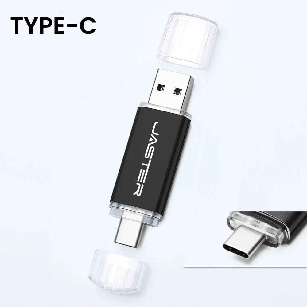 VSDBHFGVHDSF USB-C 2-in-1 Flash Drive, 128GB, Colored Metal Memory Key, Actual Capacity 64GB, USB-C 32GB/16GB, 8GB/4GB, Business Gift, Black