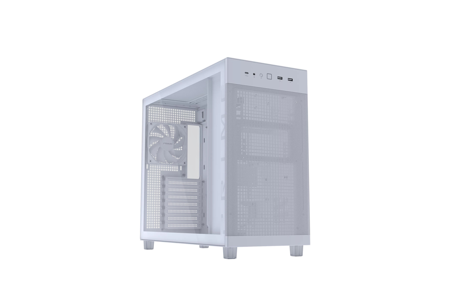 Boîtier de jeu ASUS Prime AP303 en verre trempé (Blanc) - Boîtier ATX (4 litres, prise en charge de la carte graphique et radiateur jusqu'à 360 mm, panneau avant USB 3.2 Gen 2 Type-C)