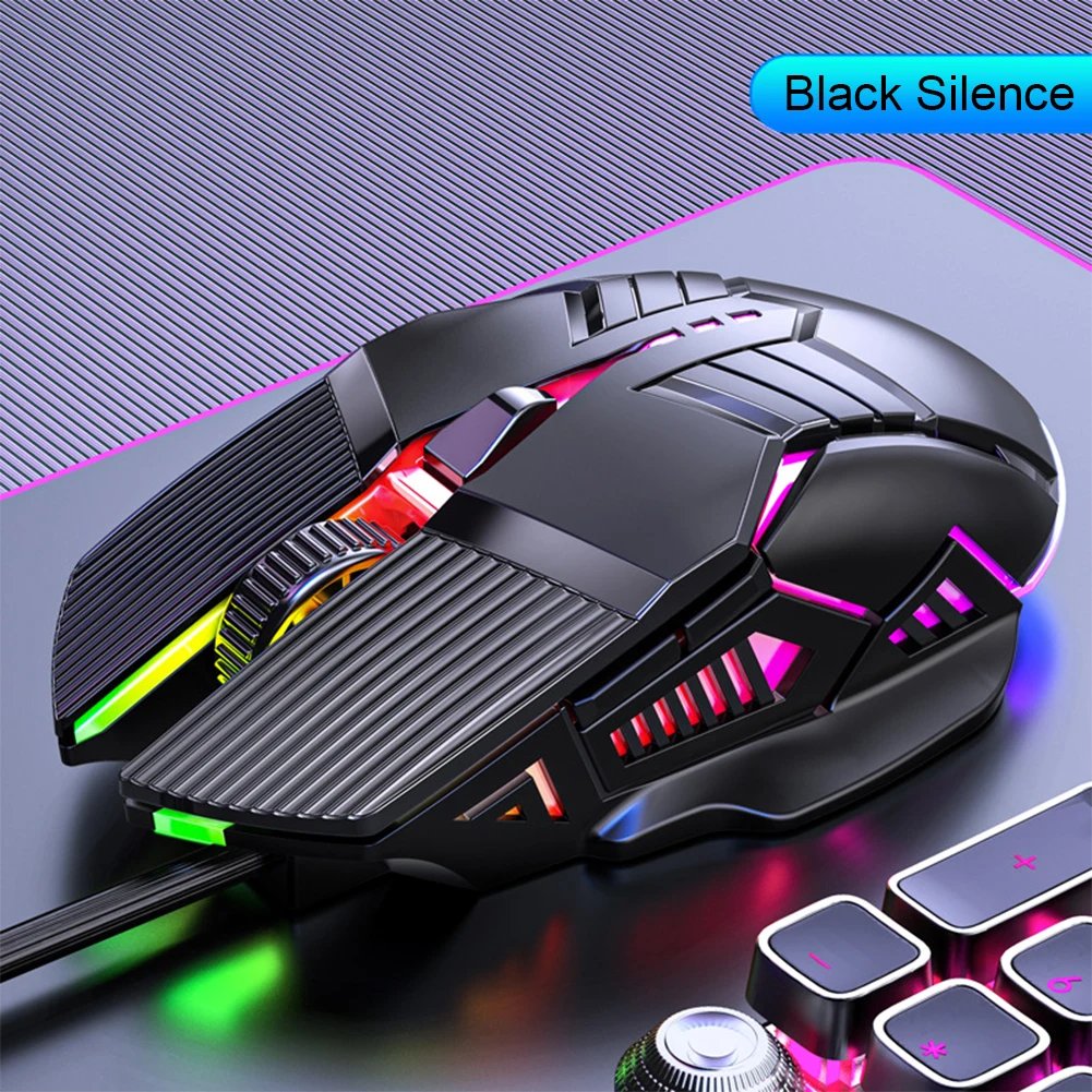 HitTime Ergonomic Wired Gaming Mouse 3200 DPI, RGB Backlit, Silent, for PC and Laptop - Black