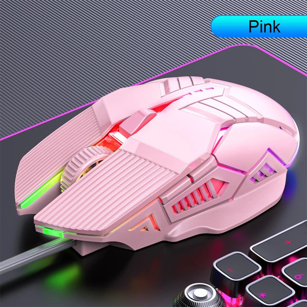 HitTime Ergonomic Wired Gaming Mouse 3200 DPI, RGB Backlit, 6 Buttons, Silent, for PC and Laptop - Pink