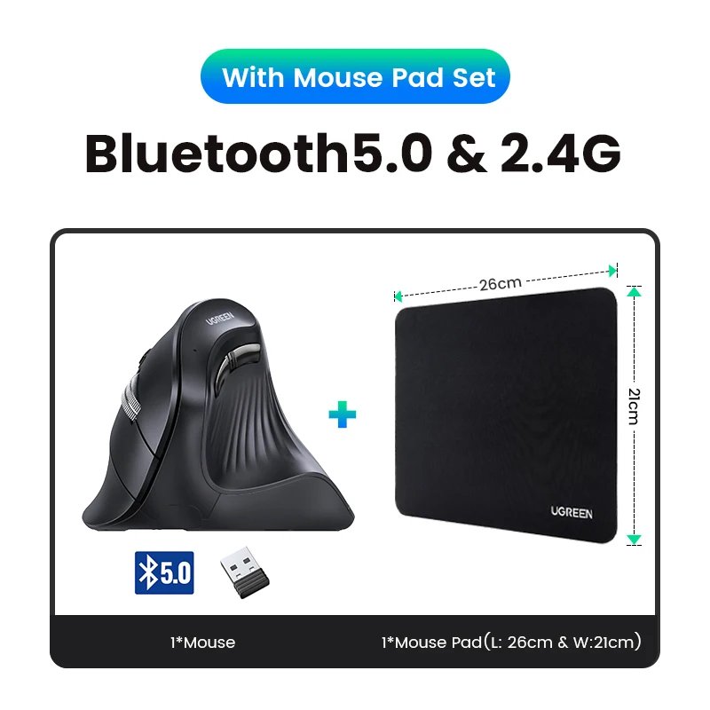 Ugreen Wireless Vertical Mouse with Bluetooth 5.0, 4000 DPI, Silent Click for Mac and PC
