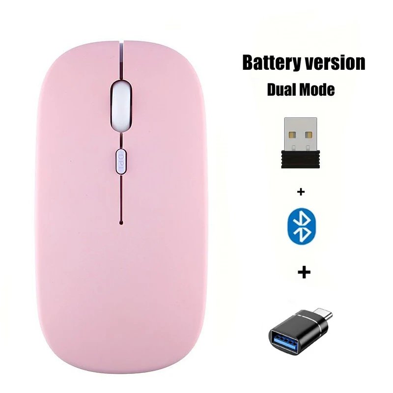 VSBDUFGDYSF Wireless Mouse, Bluetooth Compatible, 2.4GHz Dual Modes with Nano Receiver for Laptop, Macbook - Pink (OTG)