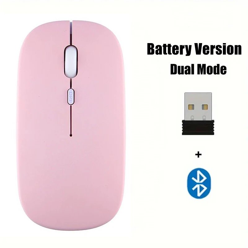 VSBDUFGDYSF Wireless Mouse, Bluetooth Compatible, 2.4GHz Dual Modes with Nano Receiver for Laptop, Macbook - Pink