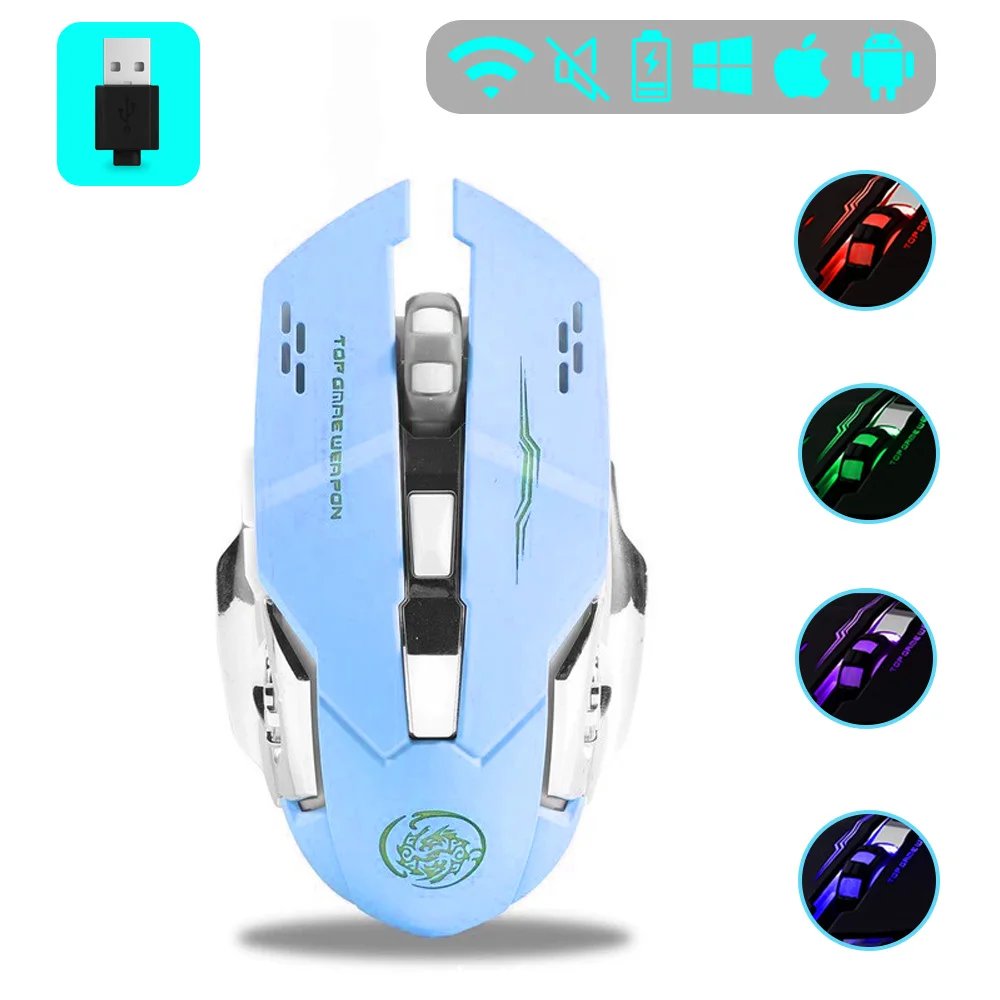 VSBDUFGDYSF Wireless Gaming Mouse, 2000 DPI, Rechargeable Bluetooth Mouse with 6 Buttons for PC Gamer Laptop