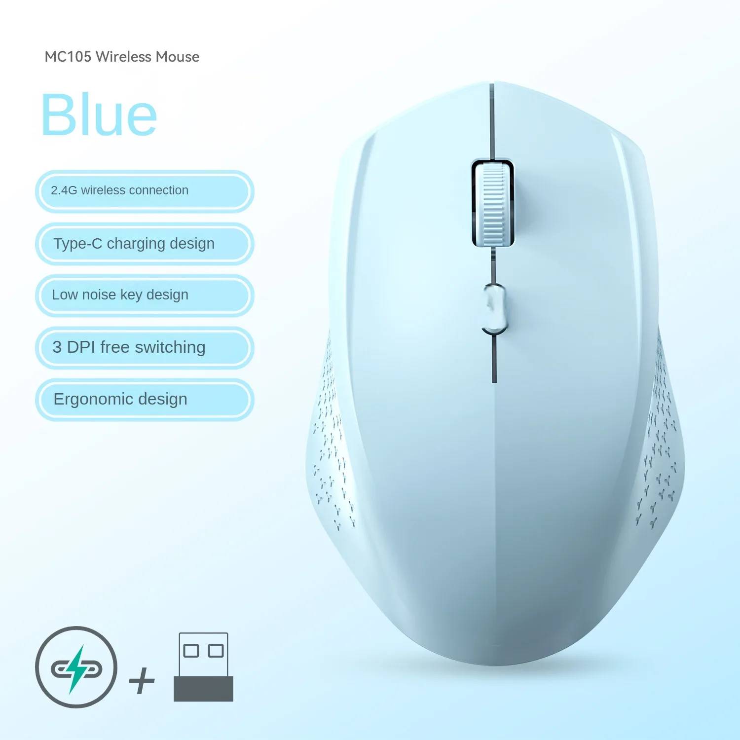 Wireless Bluetooth Mouse 5.2, 2.4GHz, Dual Mode, Silent, Rechargeable for Gaming, 1600DPI, Laptop Compatible, Windows Mac OS