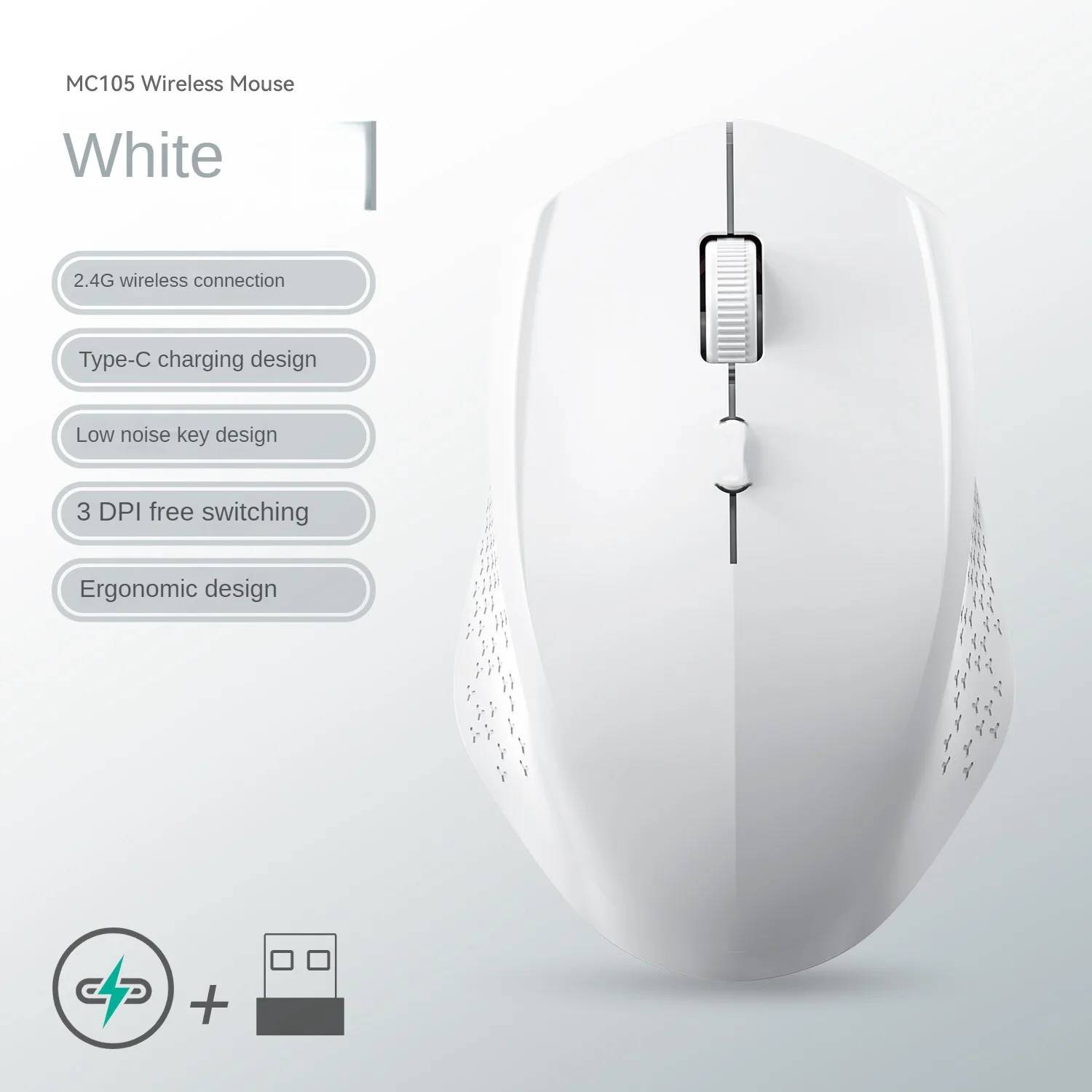 Bluetooth 5.2 Wireless Mouse - 2.4G, Double Mode, Silent, Rechargeable, 1600 DPI for Gaming, Laptop, Windows/Mac OS