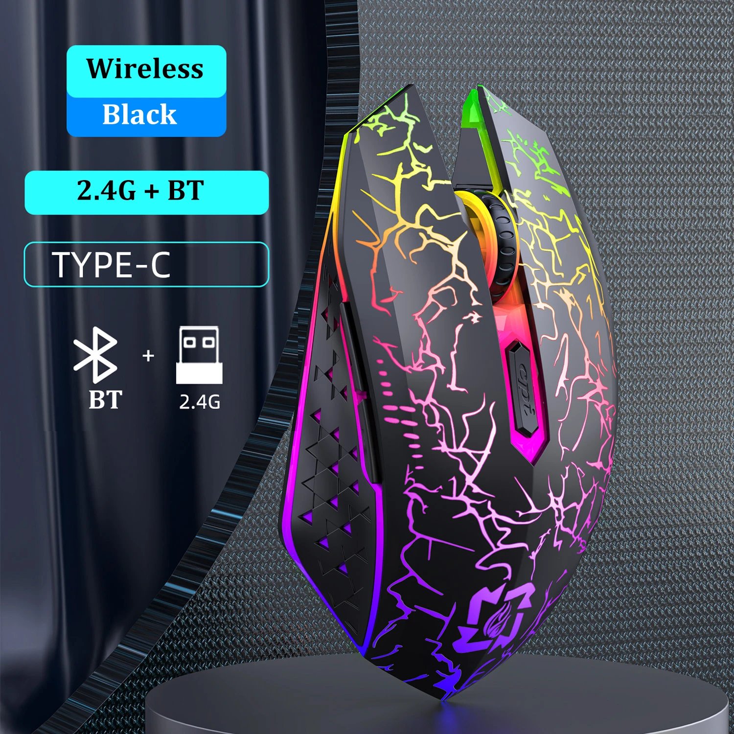Wireless Bluetooth 5.2 RGB Mouse with Dual Mode, 6 Buttons, Silent, for MacBook, Tablets, Laptops