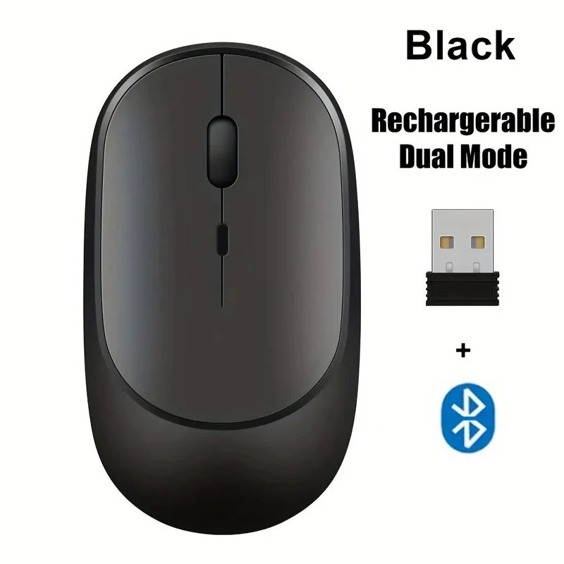 VSBDUFGDYSF Wireless Mouse, Rechargeable, Dual Modes, Bluetooth, 2.4GHz, for Laptop, MacBook, Tablet, PC - Black