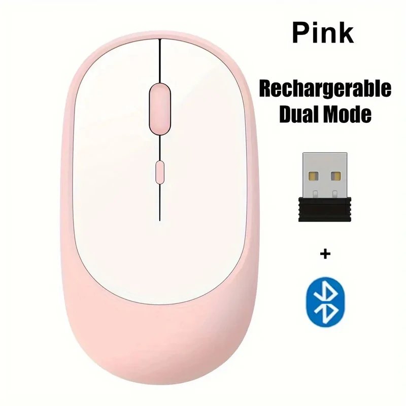 YOLPHA Wireless Mouse, Rechargeable, Double Modes, Bluetooth, 2.4GHz, for Laptop, MacBook, Tablet, PC, Pink
