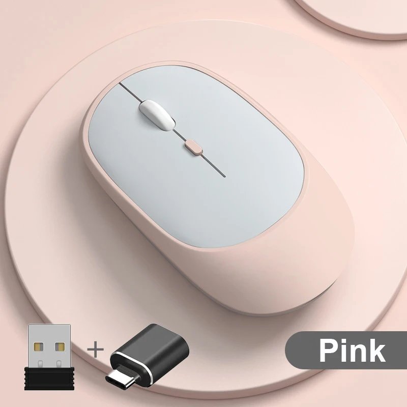 Wireless Optical Mouse, Rechargeable, Bluetooth Compatible, 2.4GHz Dual Mode, 3 DPI Adjustable, for Desk, Gaming, Laptop with Adapter