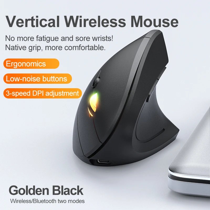 NexusClick Wireless Vertical Mouse with Bluetooth 2.4GHz, Ergonomic and Adjustable, 1600 DPI, 6 Buttons, for Laptop and Desktop