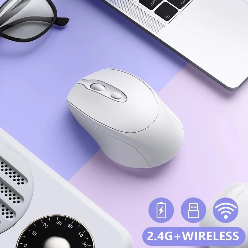 MissionFit Wireless Mouse, Rechargeable 2.4G Bluetooth, Compatible with PC, Laptop, Macbook, Tablet - White