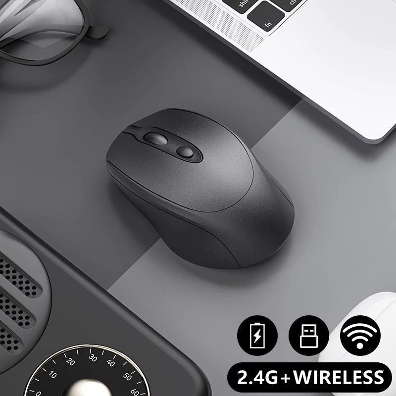 MissionFit Wireless Computer Mouse, Rechargeable 2.4G Bluetooth, Silent, for PC, Laptop, Macbook, Tablet (Black)