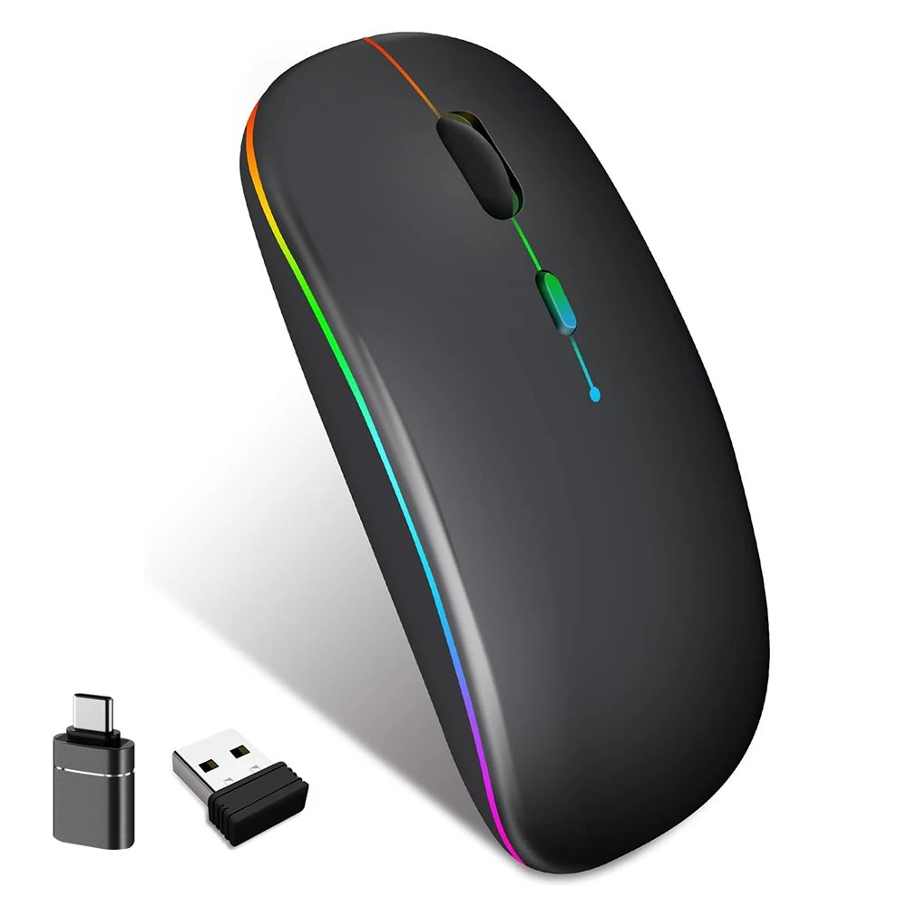 VSBDUFGDYSF Wireless Mouse 2.4G, Dual Mode, Bluetooth Compatible, Type-C, Rechargeable, Silent, Backlit, for Tablet and Laptop - Black & OTG