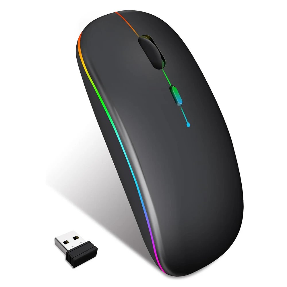 VSBDUFGDYSF Wireless Mouse 2.4G, Dual Mode, Bluetooth Compatible, Type-C, Rechargeable, Silent, Backlit, for Tablet and Laptop - Black