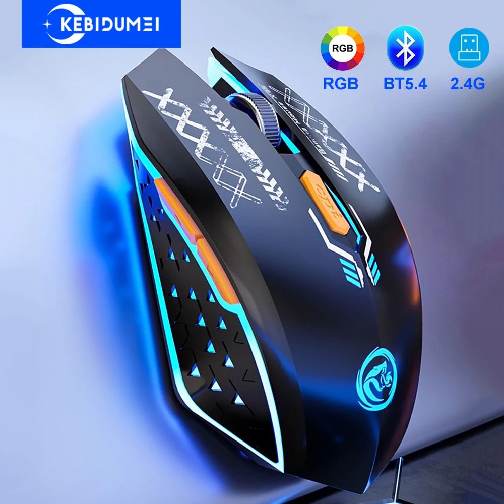 VSBDUFGDYSF Wireless Mouse with Bluetooth 5.4, Dual Mode, Rechargeable, Silent, RGB Backlit for PC, Tablet, Laptop - Black