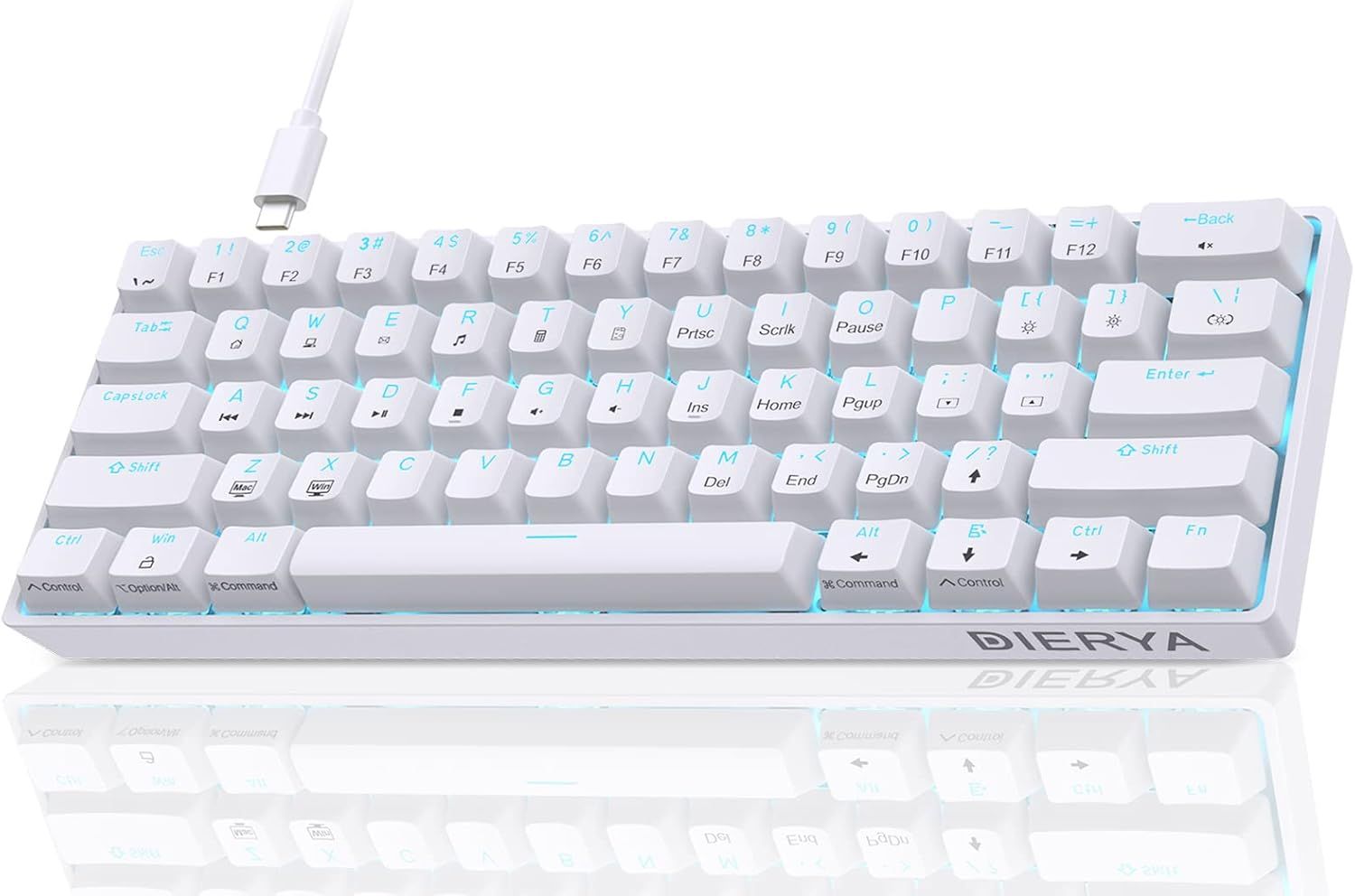 VUDSHGSYD 60% Mechanical Gaming Keyboard, DK61SE with Red Switches and Blue RGB Backlighting - US Layout, White