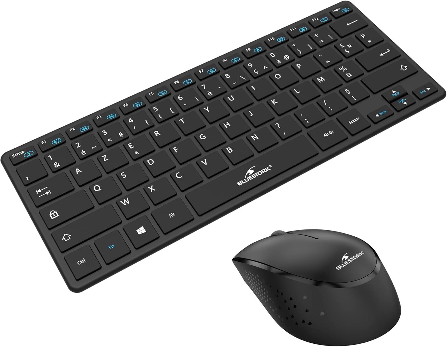 VUDSHGSYD Wireless Compact Keyboard & Mouse Set - Ultra Slim, Ergonomic AZERTY Black