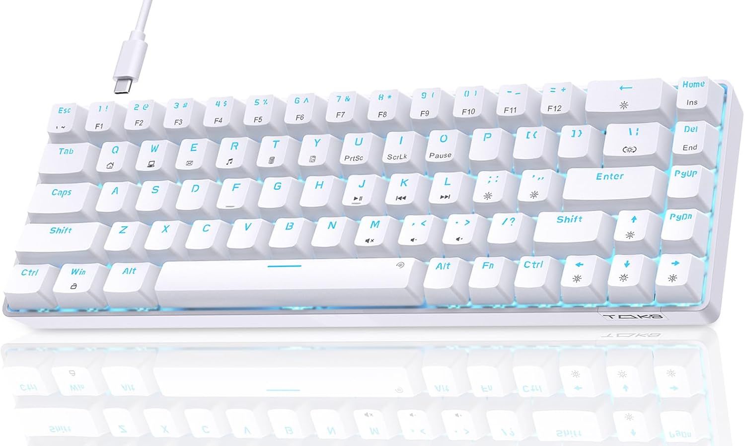 VUDSHGSYD 60% Mechanical Gaming Keyboard, T68SE - Red Switch, LED Backlit, Compact 68-Key, Anti-Ghosting, US Layout, White