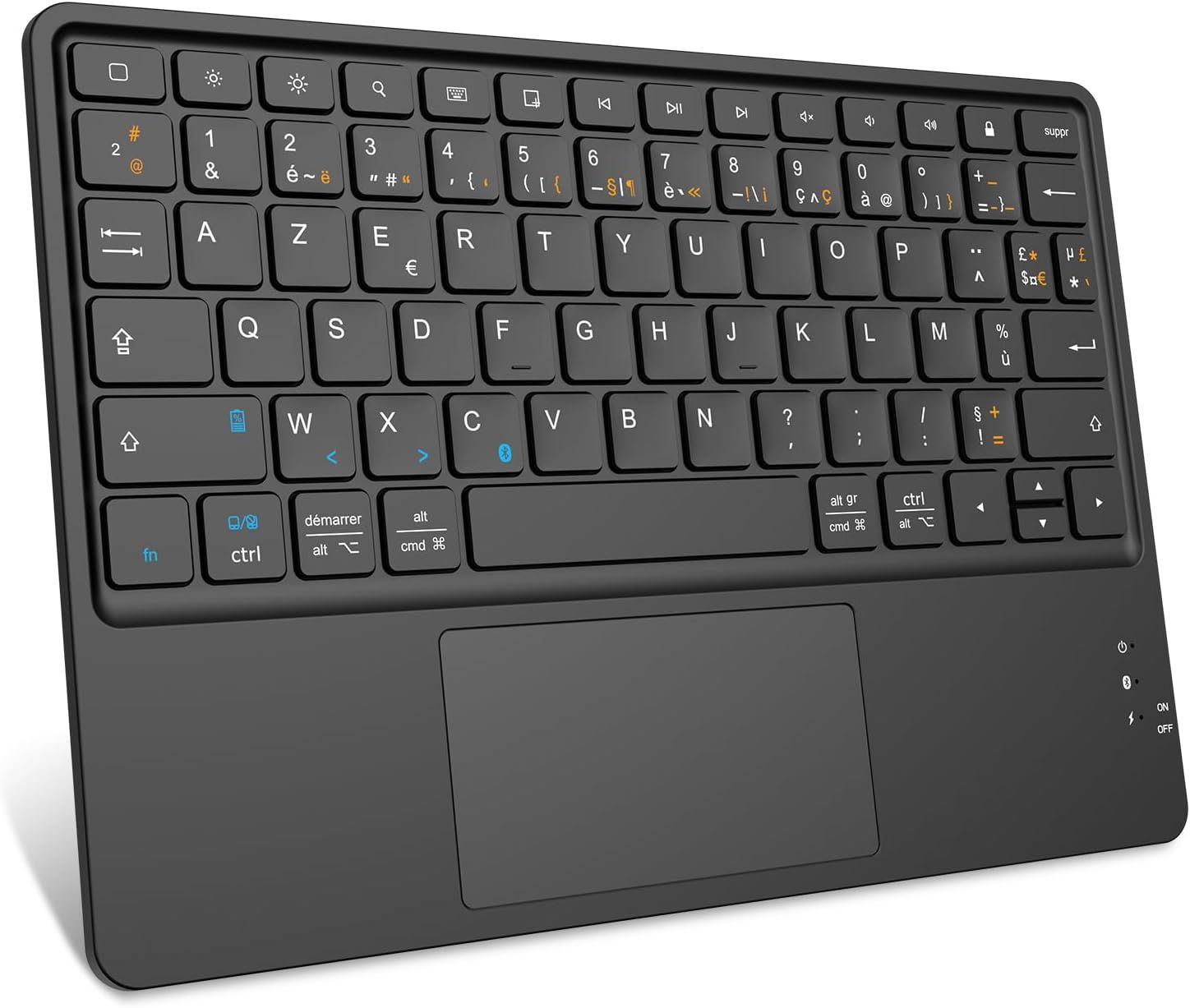 VUDSHGSYD 10-Inch Wireless Keyboard [Touchpad] Ultra-Thin, Bluetooth AZERTY French Keyboard for iPad, Android Tablets Samsung, Xiaomi/Redmi Pad, Huawei etc, Black