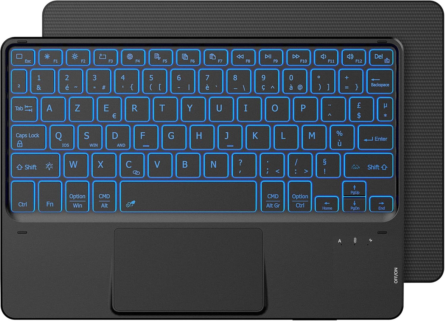 VUDSHGSYD Wireless Bluetooth Keyboard with Touchpad, 10-Inch, Backlit, AZERTY for iPad/Android Tablets - Black