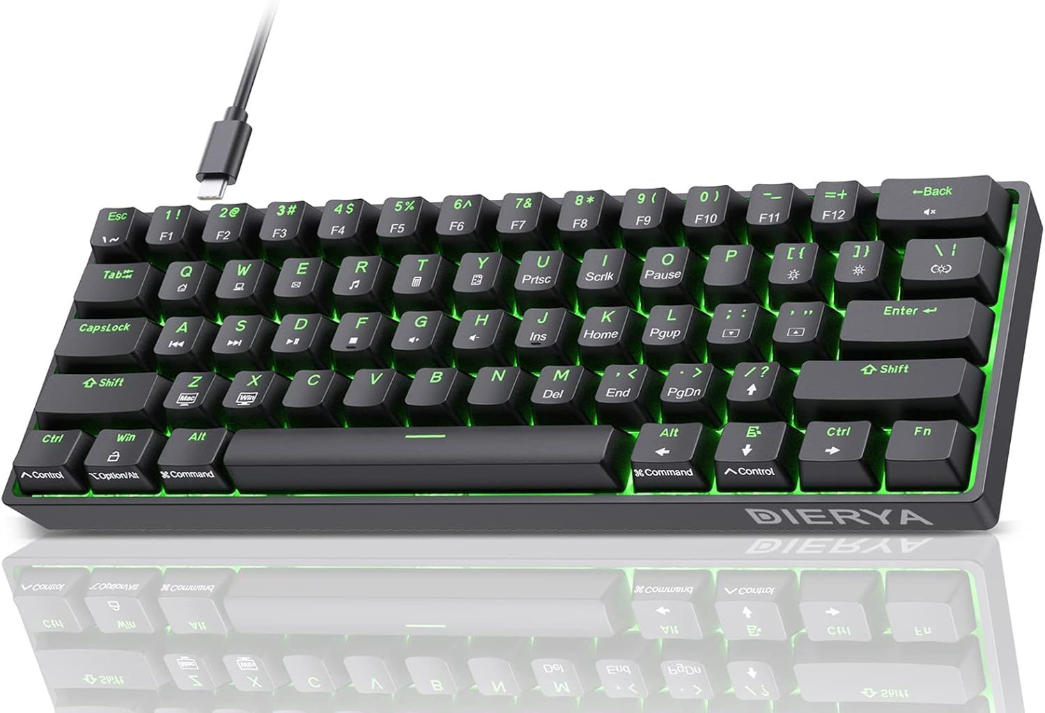 VUDSHGSYD 60% Mechanical Gaming Keyboard, DK61SE with Red Switches and Blue RGB Lighting - US Layout, Black