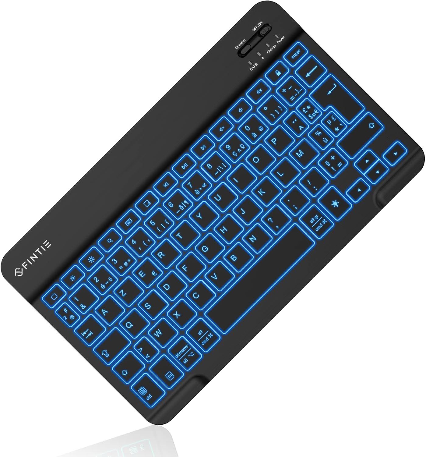VUDSHGSYD 7-Color Backlit Wireless Bluetooth Keyboard, 10 Inch, French AZERTY, Thin and Lightweight Design for iPadOS/iOS and Android, Black