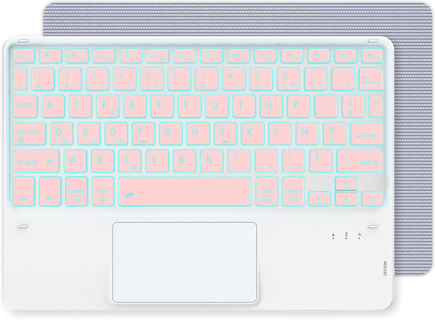 Wireless Bluetooth Keyboard with Touchpad, 7 Color-Lit, Thin and Lightweight for iOS, Android Tablets, Windows - Rose Gold