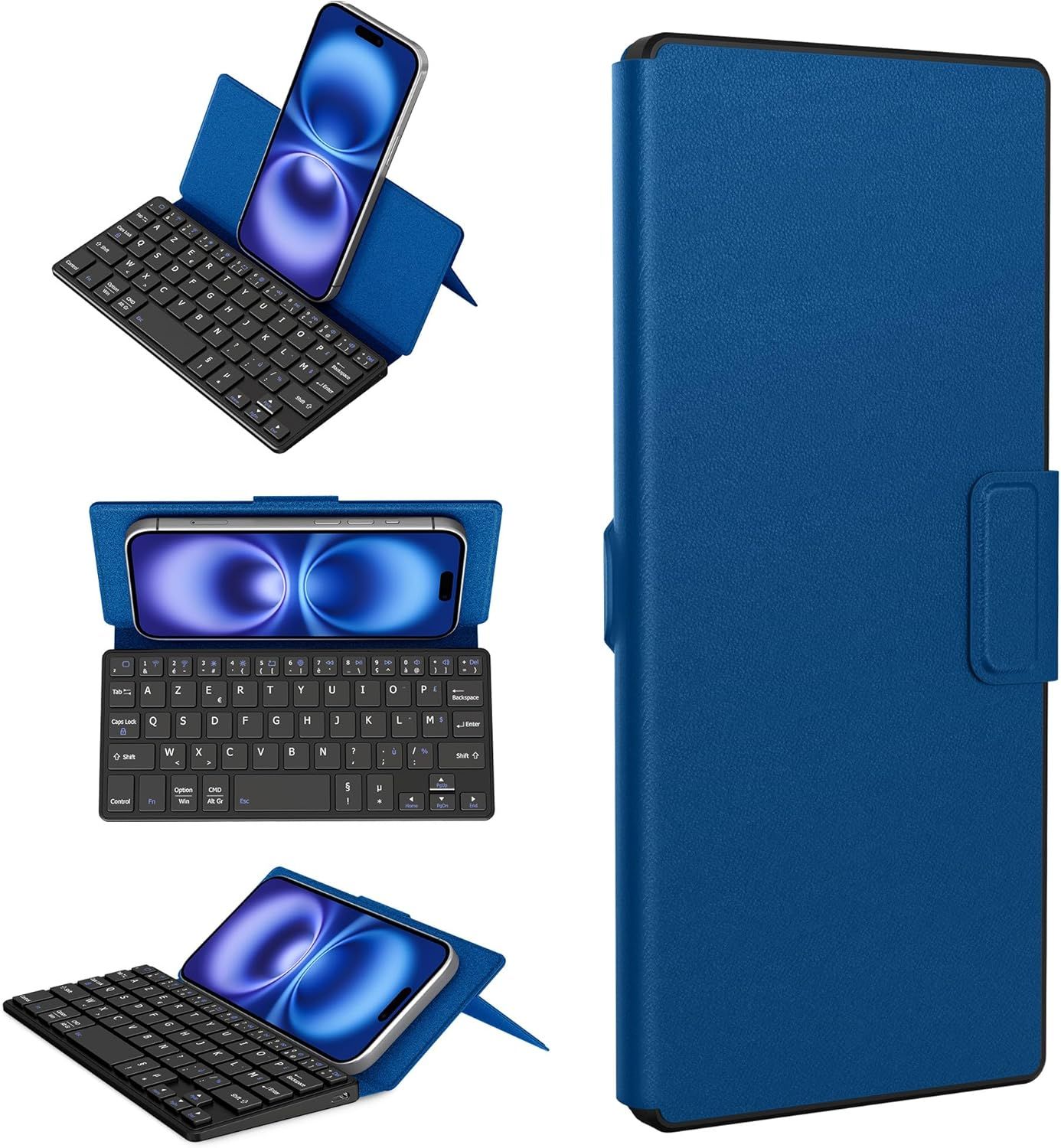 VUDSHGSYD Foldable Bluetooth Keyboard, Mini Wireless Keyboard with Stand, [AZERTY] Bluetooth Keyboard with Support, Ultra Thin Mini Keyboard, Compatible with iPad/Phone/Tablet, Android, Windows, Ocean Blue