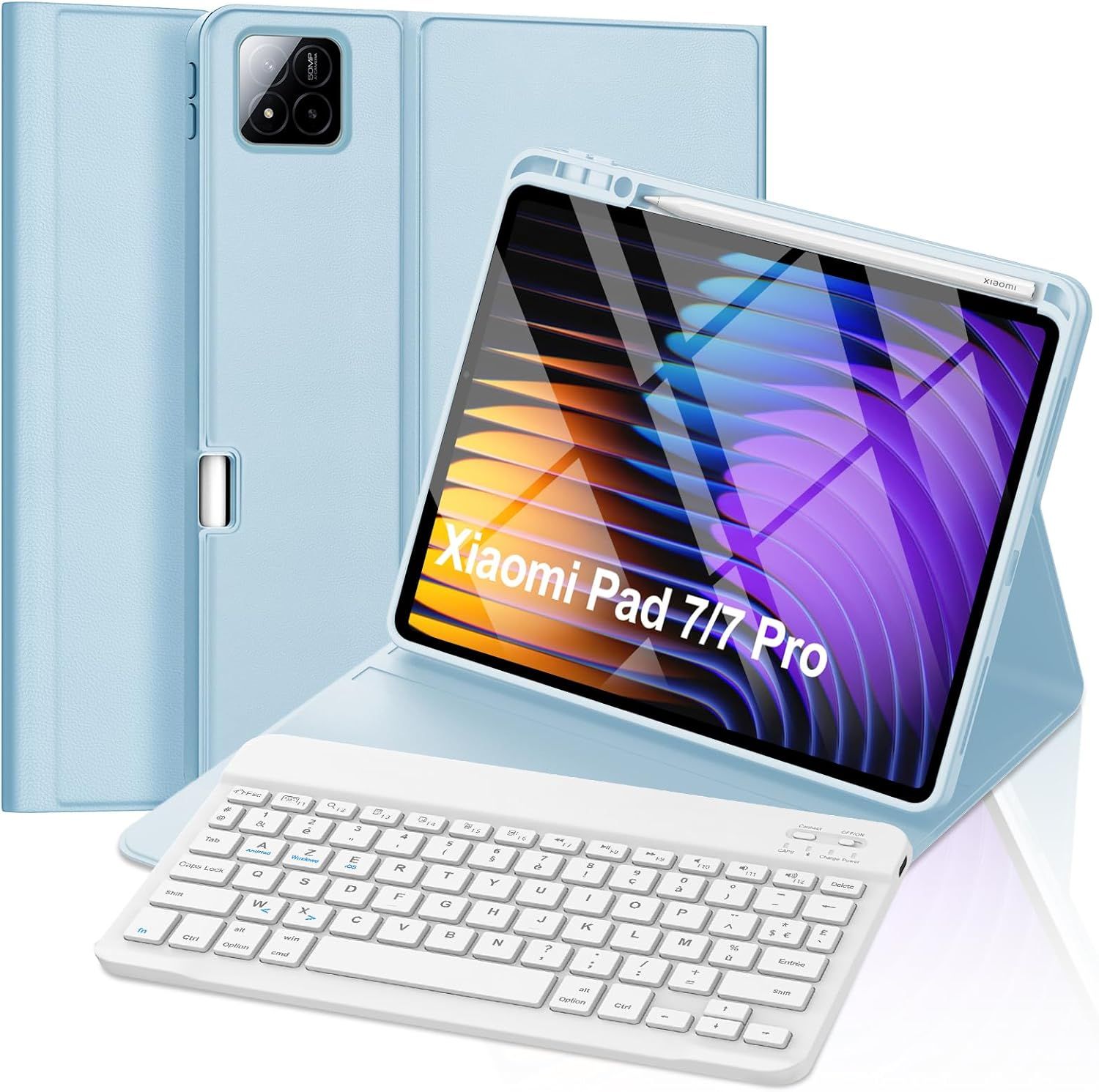Xiaomi Pad 7/7 Pro Keyboard Case, Bluetooth French AZERTY Detachable Keyboard for 11.2'' 2024 Model (Blue)