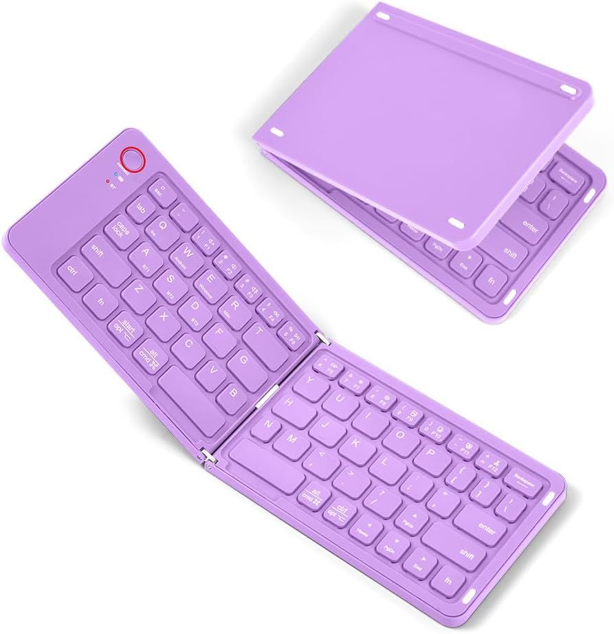 VUDSHGSYD Foldable Bluetooth Keyboard, Mini Portable Wireless Keyboard with Numeric Pad, Rechargeable, iPad Wireless Keyboard for Windows iOS Android Tablets Purple