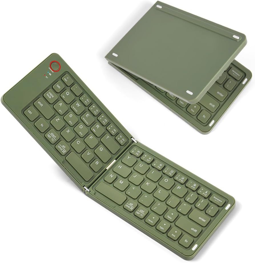 Foldable Bluetooth Keyboard, Mini Portable Wireless Keyboard with Numeric Pad, Rechargeable, iPad Keyboard for Windows iOS Android Tablets Green