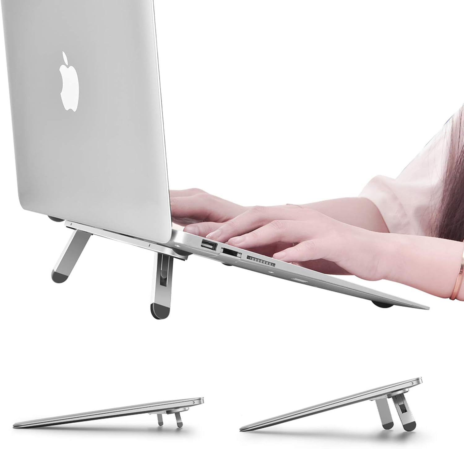 Ergonomic Laptop Stand with Cooling for Desk, Keyboard Riser, Compatible with Laptops 10-15.6" (Silver)