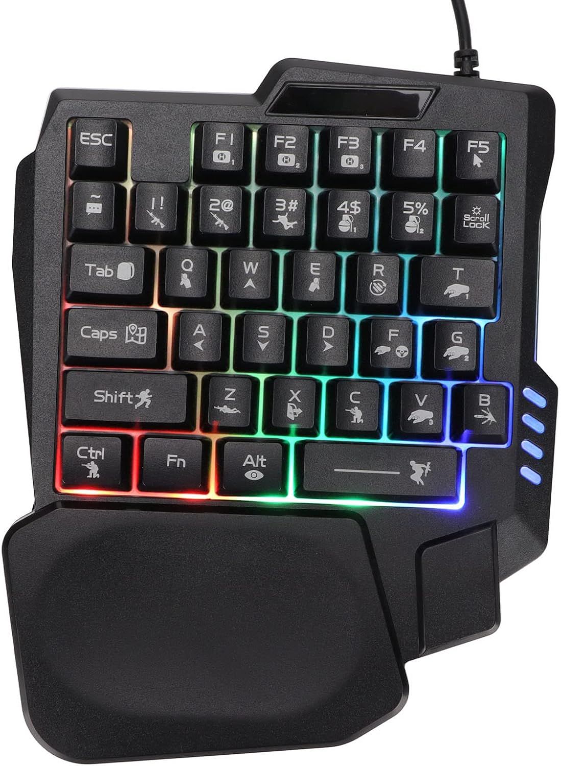 VUDSHGSYD One-Handed Gaming Keyboard, 3 RGB Color Backlit, 35 Keys, Portable Mini Gaming Keyboard, Ergonomic Controller for PC Gamers with Wrist Rest