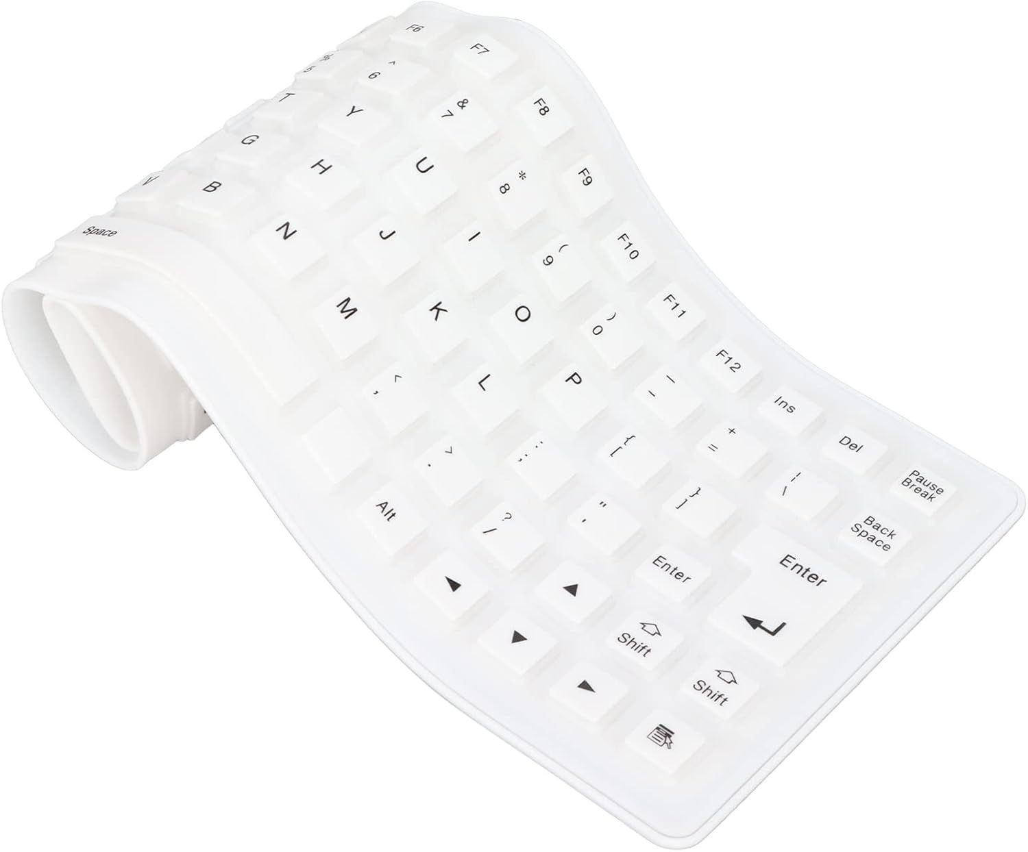 VUDSHGSYD Silicone Waterproof Keyboard, Flexible Foldable Mute USB Keyboard, 85 Keys, Soft Silent Roll-up Keyboard, Filled USB Silicone Keyboard for PC (White)